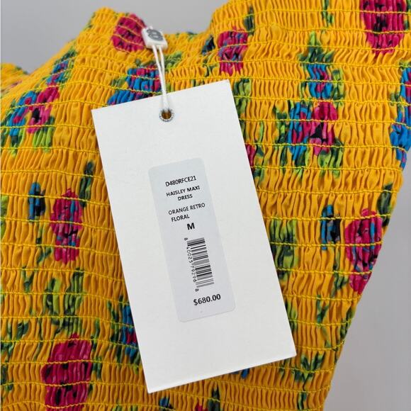 CAROLINE CONSTAS Haisley Smocked Maxi Dress Orange Retro Floral - Picture 4 of 4